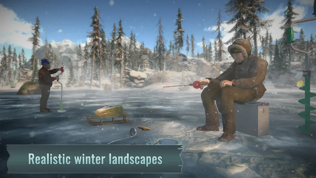 Ice fishing game. Catch bass.  [МОД Много монет] Screenshot 1