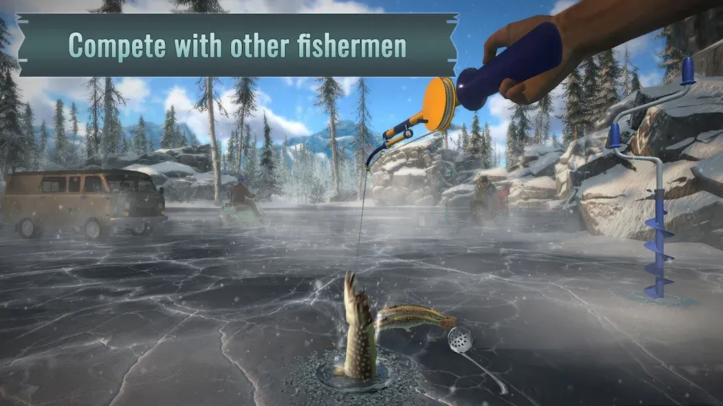 Ice fishing game. Catch bass.  [МОД Много монет] Screenshot 2